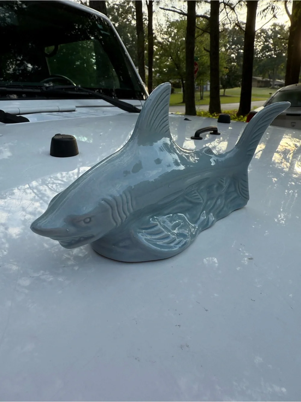 Ceramic Shark Aquarium Ornament - Light Blue